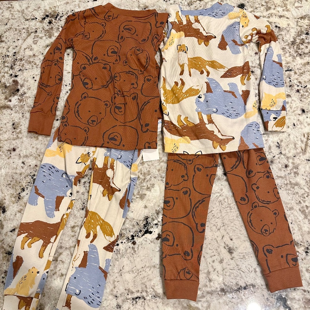 4/$15 Carter's Kids Pajama Sets - Brown and Blue Animal Prints